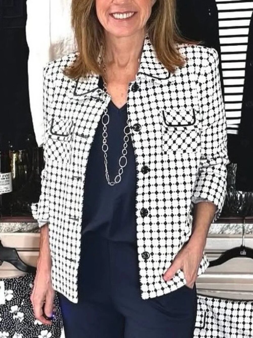 CABI Teatime Jacket Navy/White Size Small #6467 - Picture 3 of 12